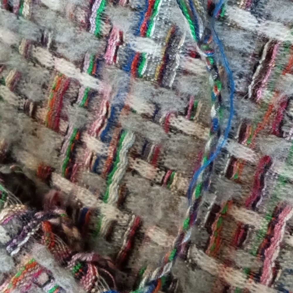 Diomi Boucle Multicolor Woven Wrap With Fringe And Fur Trim (Mink?) - Picture 10 of 10